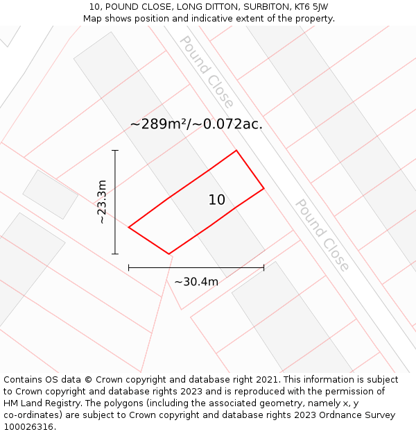 10, POUND CLOSE, LONG DITTON, SURBITON, KT6 5JW: Plot and title map