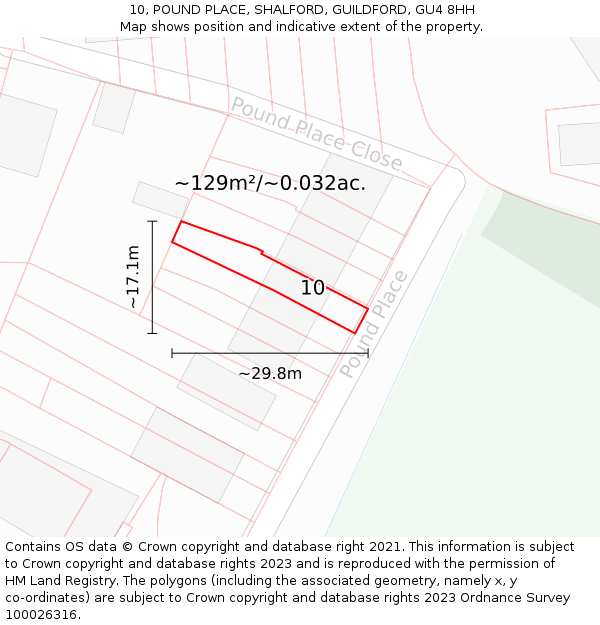 10, POUND PLACE, SHALFORD, GUILDFORD, GU4 8HH: Plot and title map