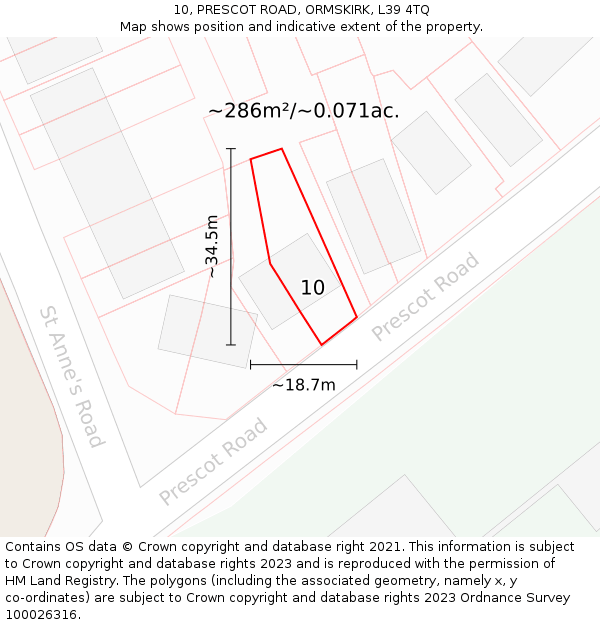 10, PRESCOT ROAD, ORMSKIRK, L39 4TQ: Plot and title map