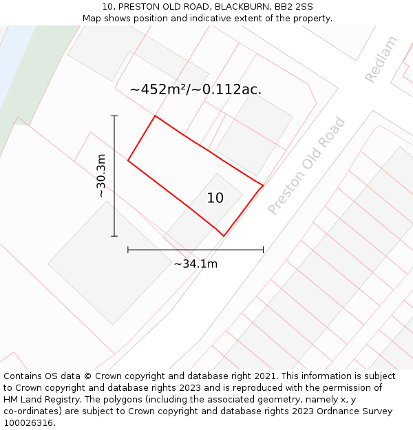 10, PRESTON OLD ROAD, BLACKBURN, BB2 2SS: Plot and title map