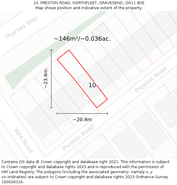 10, PRESTON ROAD, NORTHFLEET, GRAVESEND, DA11 8DE: Plot and title map