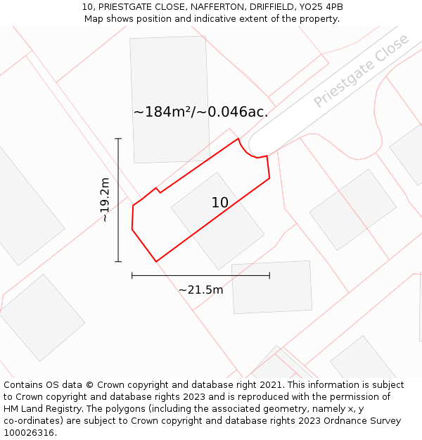 10, PRIESTGATE CLOSE, NAFFERTON, DRIFFIELD, YO25 4PB: Plot and title map