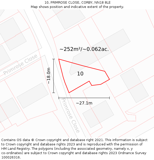 10, PRIMROSE CLOSE, CORBY, NN18 8LE: Plot and title map