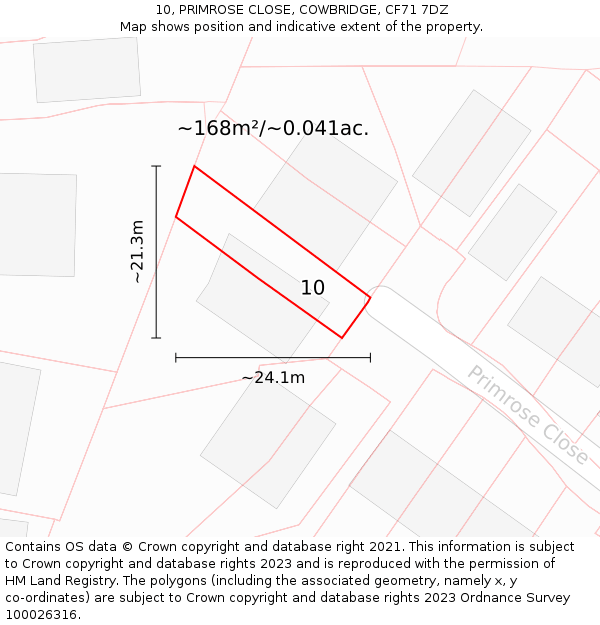 10, PRIMROSE CLOSE, COWBRIDGE, CF71 7DZ: Plot and title map