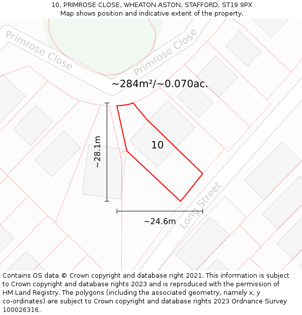 10, PRIMROSE CLOSE, WHEATON ASTON, STAFFORD, ST19 9PX: Plot and title map