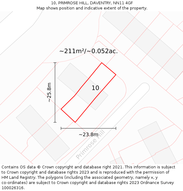 10, PRIMROSE HILL, DAVENTRY, NN11 4GF: Plot and title map