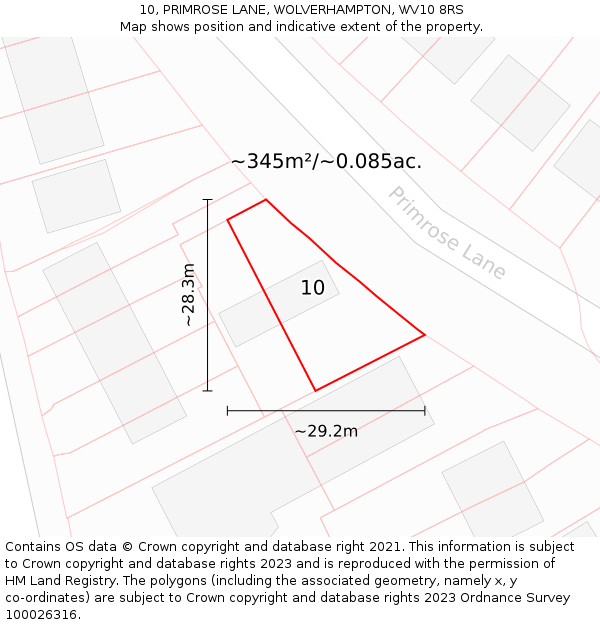 10, PRIMROSE LANE, WOLVERHAMPTON, WV10 8RS: Plot and title map