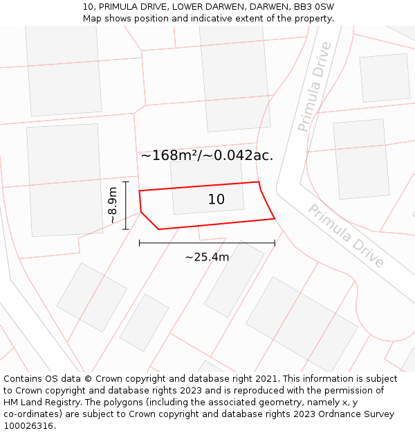 10, PRIMULA DRIVE, LOWER DARWEN, DARWEN, BB3 0SW: Plot and title map