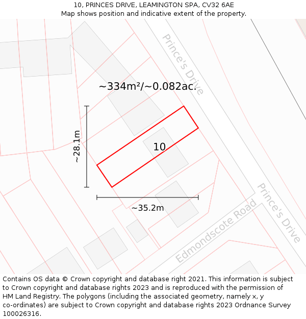 10, PRINCES DRIVE, LEAMINGTON SPA, CV32 6AE: Plot and title map