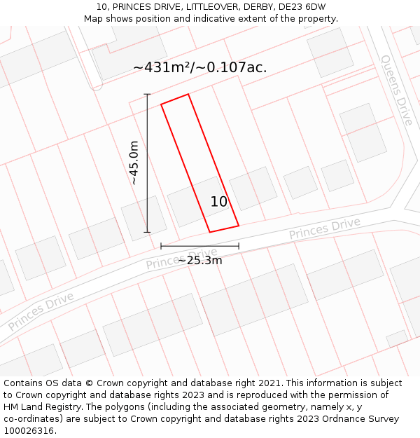 10, PRINCES DRIVE, LITTLEOVER, DERBY, DE23 6DW: Plot and title map