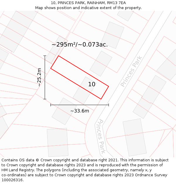 10, PRINCES PARK, RAINHAM, RM13 7EA: Plot and title map