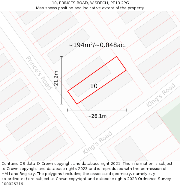 10, PRINCES ROAD, WISBECH, PE13 2PG: Plot and title map