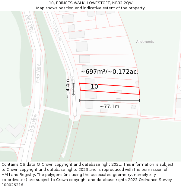 10, PRINCES WALK, LOWESTOFT, NR32 2QW: Plot and title map