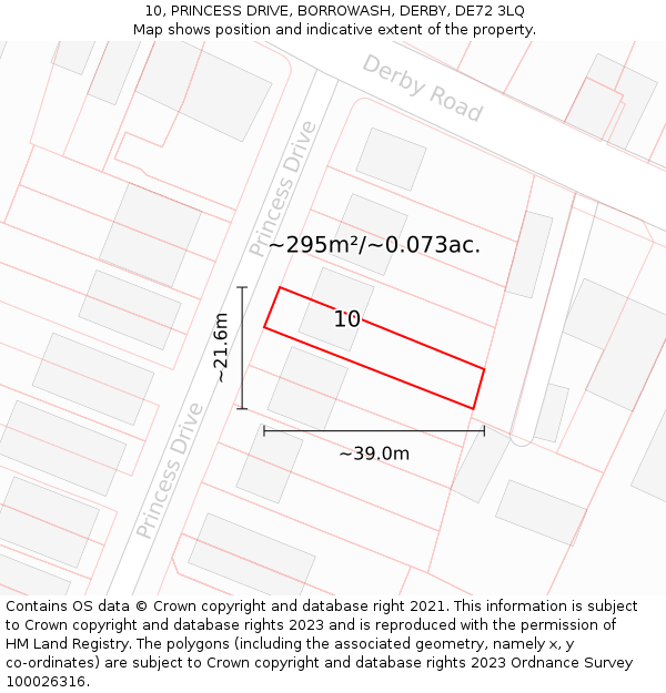 10, PRINCESS DRIVE, BORROWASH, DERBY, DE72 3LQ: Plot and title map