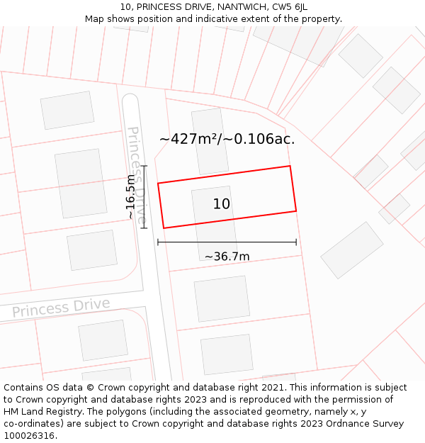 10, PRINCESS DRIVE, NANTWICH, CW5 6JL: Plot and title map