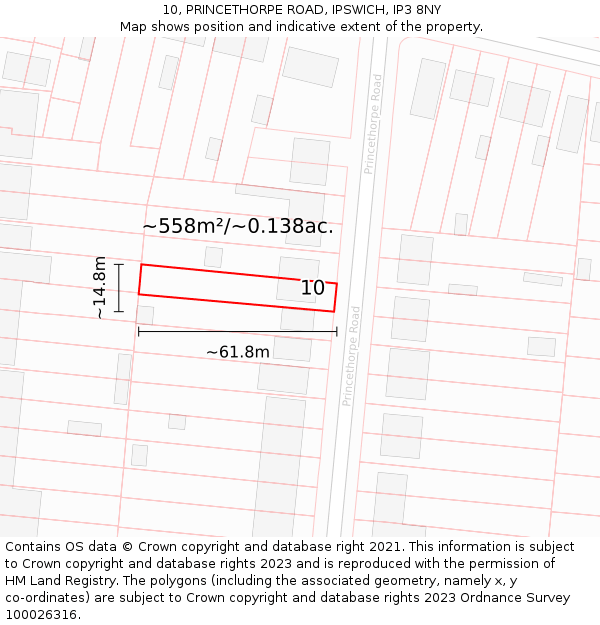 10, PRINCETHORPE ROAD, IPSWICH, IP3 8NY: Plot and title map