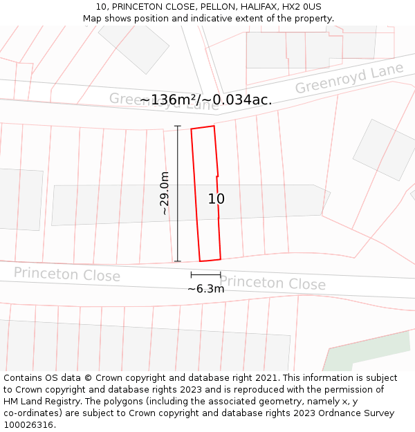 10, PRINCETON CLOSE, PELLON, HALIFAX, HX2 0US: Plot and title map