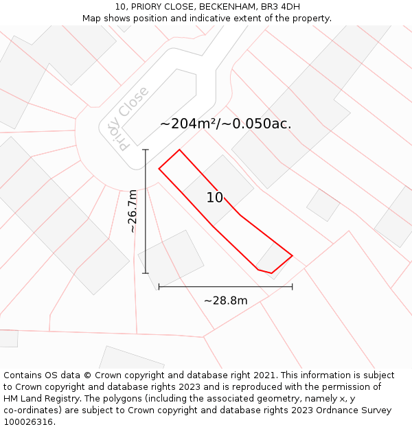 10, PRIORY CLOSE, BECKENHAM, BR3 4DH: Plot and title map