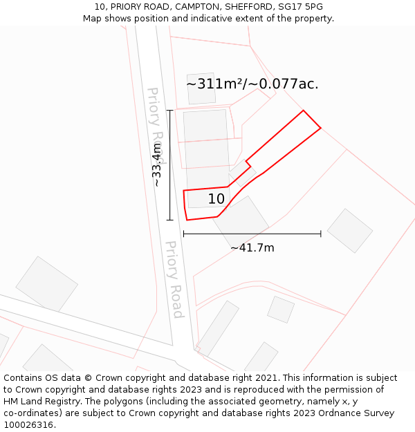 10, PRIORY ROAD, CAMPTON, SHEFFORD, SG17 5PG: Plot and title map