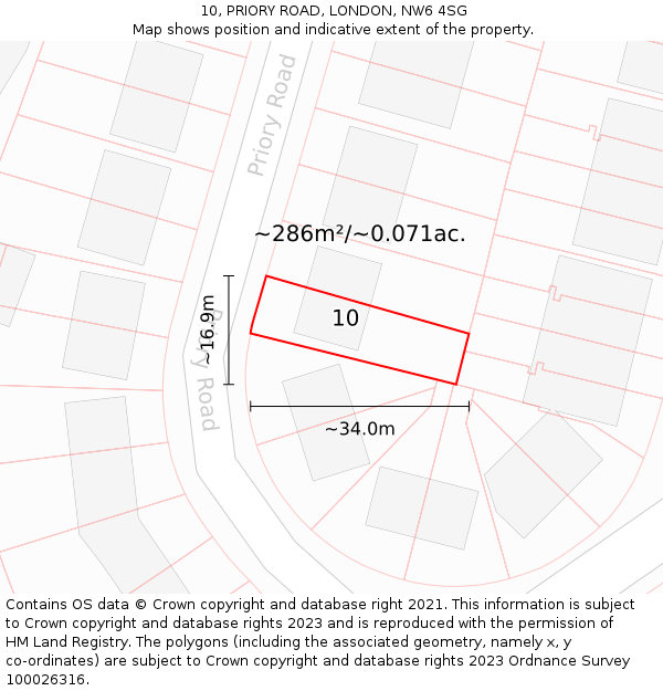 10, PRIORY ROAD, LONDON, NW6 4SG: Plot and title map
