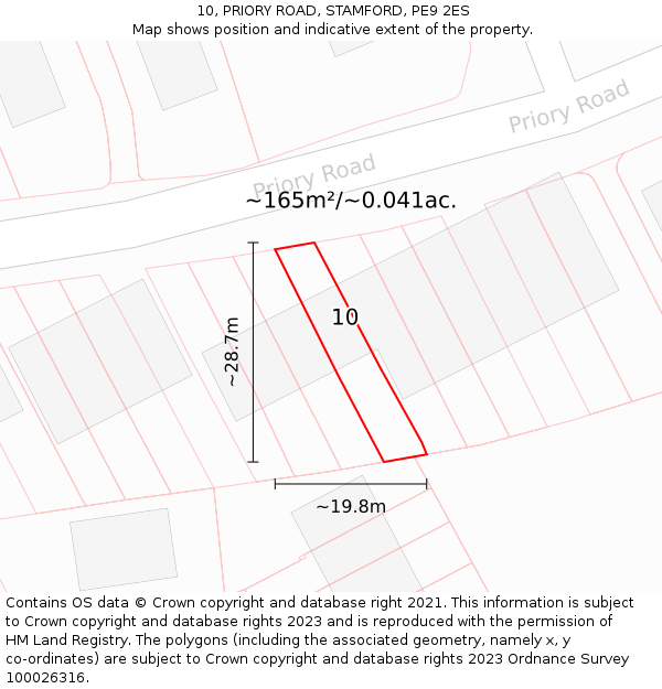 10, PRIORY ROAD, STAMFORD, PE9 2ES: Plot and title map