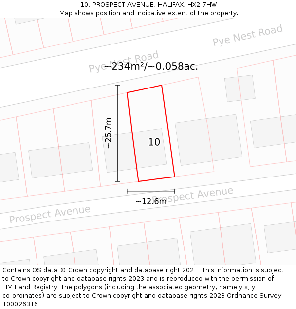 10, PROSPECT AVENUE, HALIFAX, HX2 7HW: Plot and title map