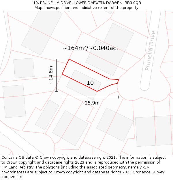 10, PRUNELLA DRIVE, LOWER DARWEN, DARWEN, BB3 0QB: Plot and title map