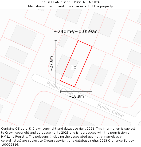 10, PULLAN CLOSE, LINCOLN, LN5 8TA: Plot and title map
