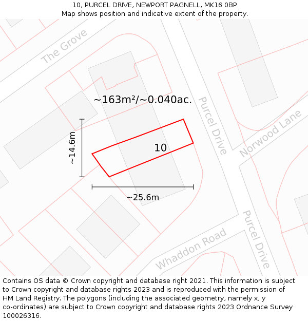 10, PURCEL DRIVE, NEWPORT PAGNELL, MK16 0BP: Plot and title map