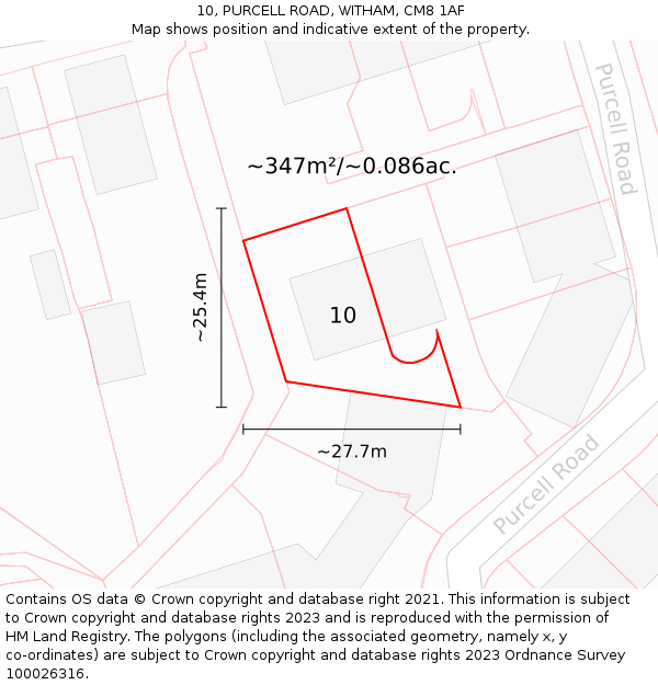 10, PURCELL ROAD, WITHAM, CM8 1AF: Plot and title map