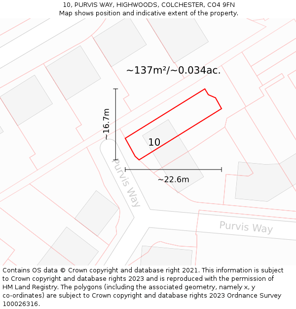 10, PURVIS WAY, HIGHWOODS, COLCHESTER, CO4 9FN: Plot and title map