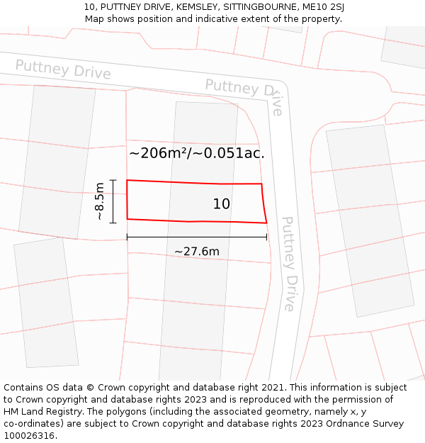 10, PUTTNEY DRIVE, KEMSLEY, SITTINGBOURNE, ME10 2SJ: Plot and title map