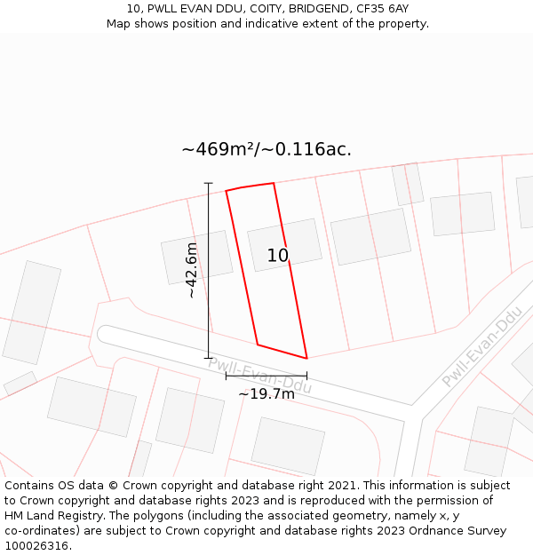 10, PWLL EVAN DDU, COITY, BRIDGEND, CF35 6AY: Plot and title map