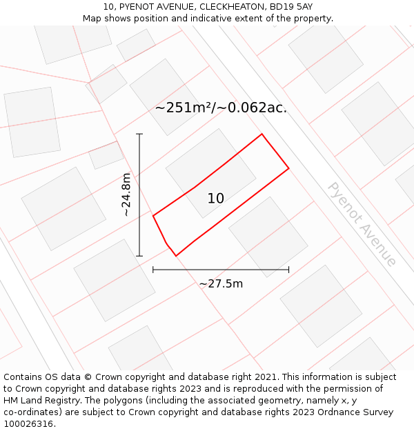 10, PYENOT AVENUE, CLECKHEATON, BD19 5AY: Plot and title map