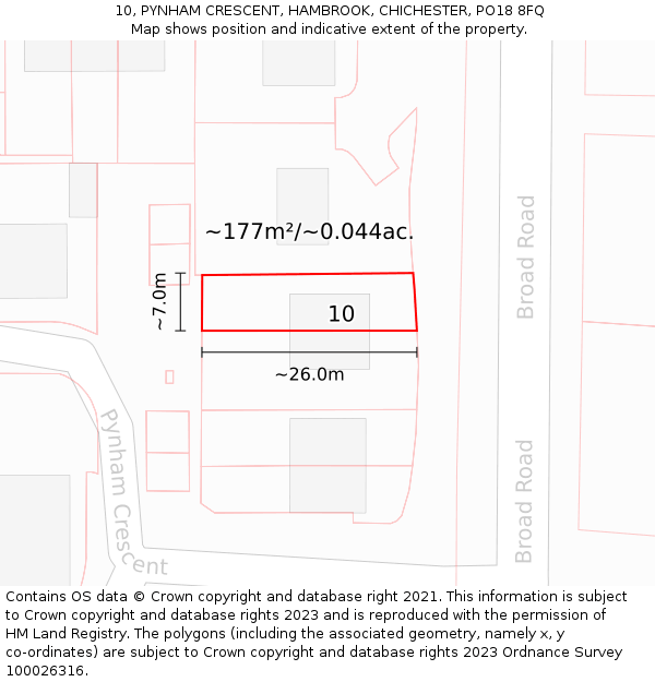 10, PYNHAM CRESCENT, HAMBROOK, CHICHESTER, PO18 8FQ: Plot and title map
