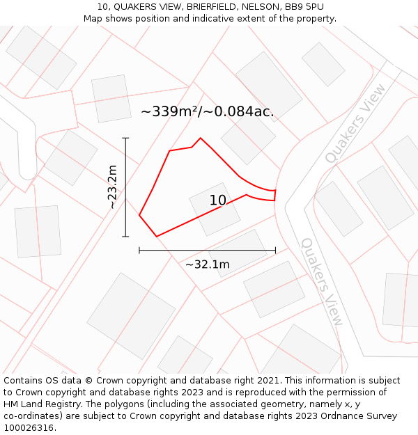 10, QUAKERS VIEW, BRIERFIELD, NELSON, BB9 5PU: Plot and title map