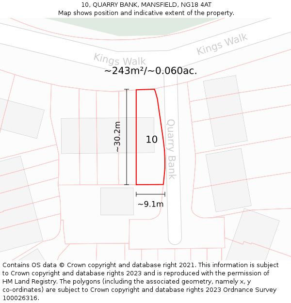 10, QUARRY BANK, MANSFIELD, NG18 4AT: Plot and title map