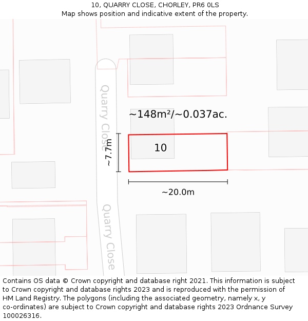 10, QUARRY CLOSE, CHORLEY, PR6 0LS: Plot and title map