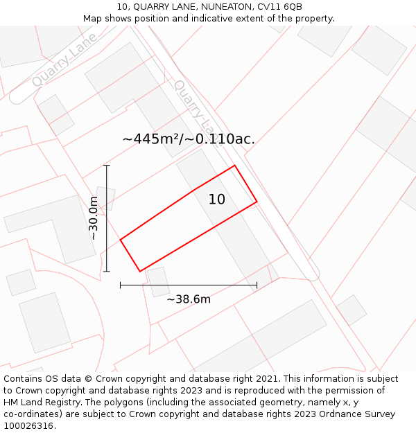 10, QUARRY LANE, NUNEATON, CV11 6QB: Plot and title map