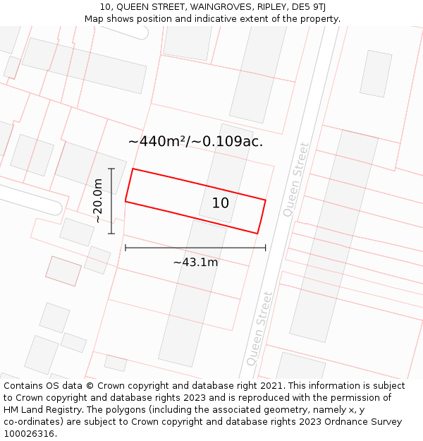 10, QUEEN STREET, WAINGROVES, RIPLEY, DE5 9TJ: Plot and title map