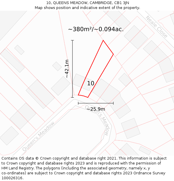 10, QUEENS MEADOW, CAMBRIDGE, CB1 3JN: Plot and title map