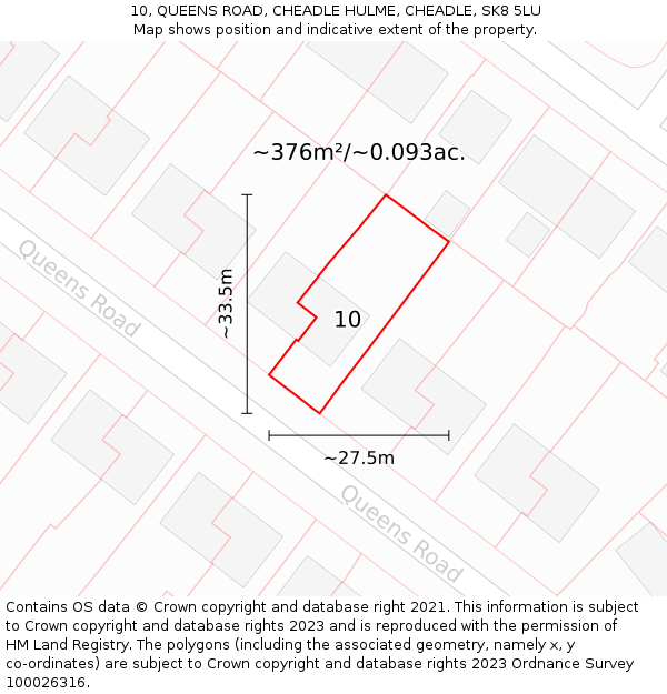 10, QUEENS ROAD, CHEADLE HULME, CHEADLE, SK8 5LU: Plot and title map