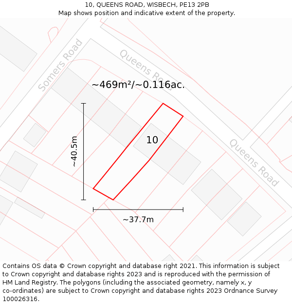 10, QUEENS ROAD, WISBECH, PE13 2PB: Plot and title map