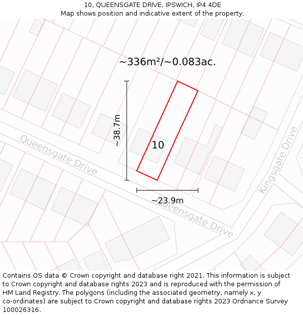 10, QUEENSGATE DRIVE, IPSWICH, IP4 4DE: Plot and title map