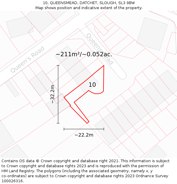 10, QUEENSMEAD, DATCHET, SLOUGH, SL3 9BW: Plot and title map