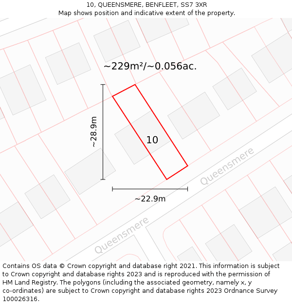 10, QUEENSMERE, BENFLEET, SS7 3XR: Plot and title map
