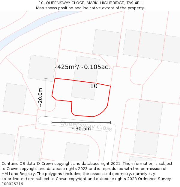 10, QUEENSWAY CLOSE, MARK, HIGHBRIDGE, TA9 4PH: Plot and title map