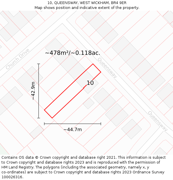 10, QUEENSWAY, WEST WICKHAM, BR4 9ER: Plot and title map