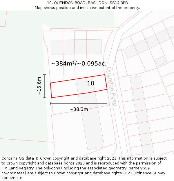 10, QUENDON ROAD, BASILDON, SS14 3PD: Plot and title map