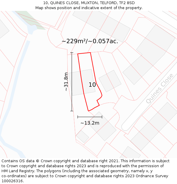 10, QUINES CLOSE, MUXTON, TELFORD, TF2 8SD: Plot and title map